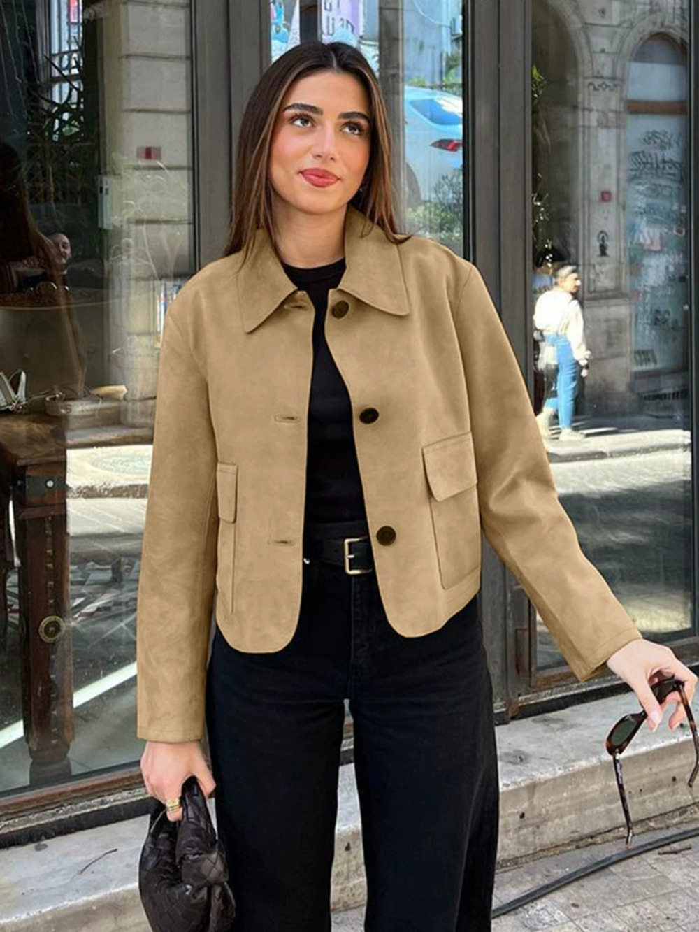 Forever 21 Brown Suede Jacket Fall Notch Lapel